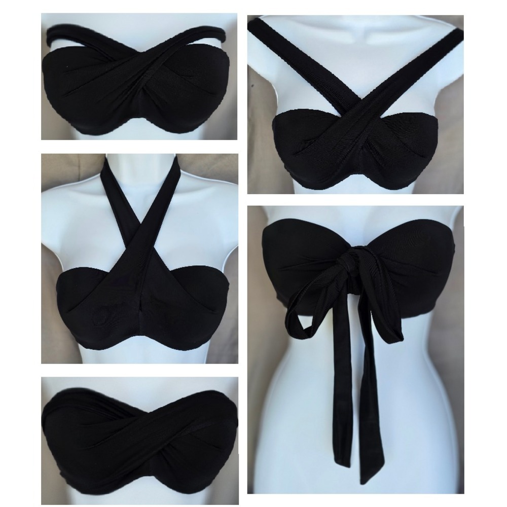 S PINK Victoria's Secret black 5-in-1 convertible swim top bikini halter bandeau